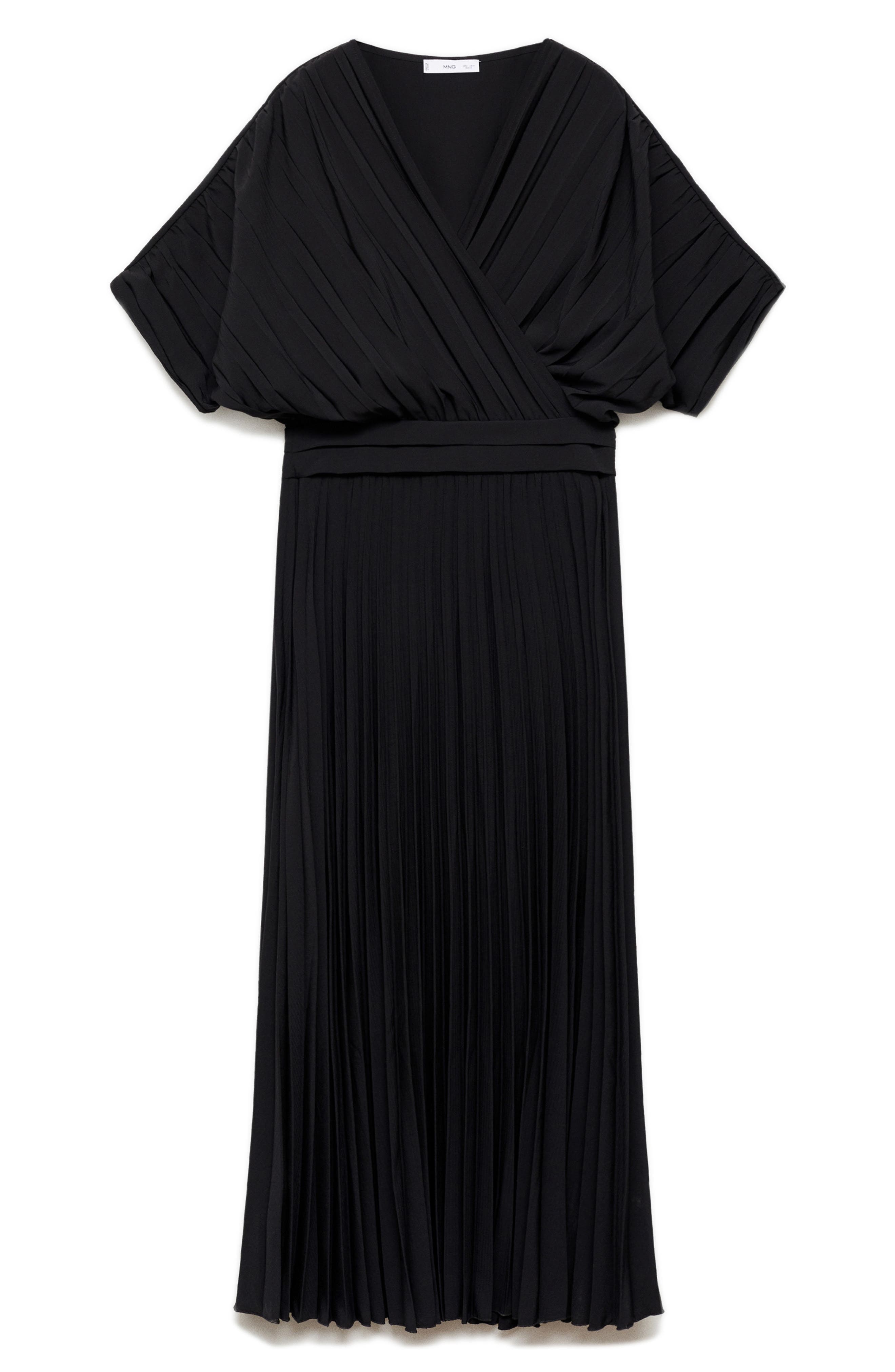 MANGO Pleated Faux Wrap Dress