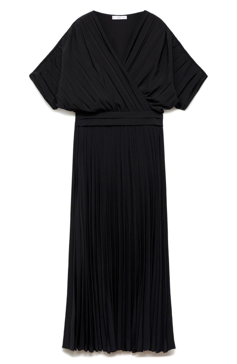 MANGO Pleated Faux Wrap Dress, Main, color, Black