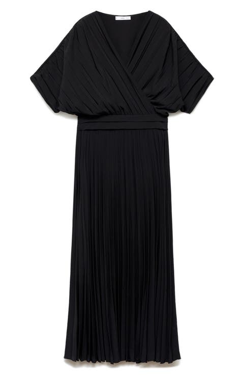 Pleated Faux Wrap Dress