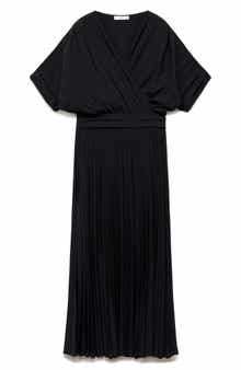 MANGO Pleated Faux Wrap Dress