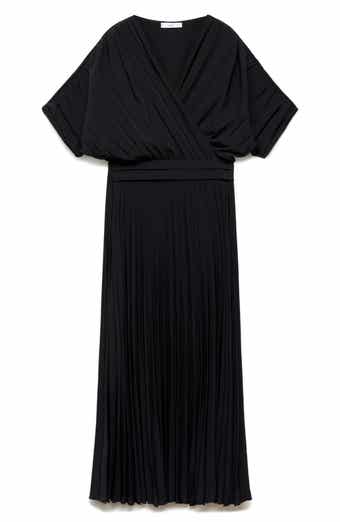 MANGO Pleated Faux Wrap Dress