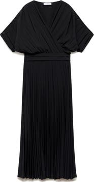 MANGO Pleated Faux Wrap Dress