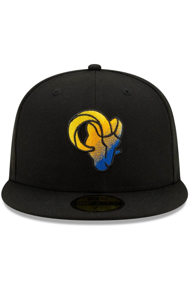 New Era Men's New Era Black Los Angeles Rams Logo Color Dim 59FIFTY Fitted Hat, Alternate, color,