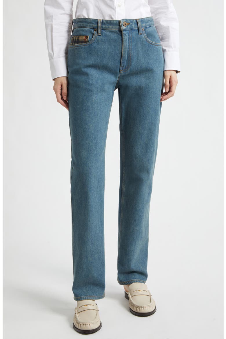Dalia Check Pocket Straight Leg Jeans, Main, color, MID BLUE