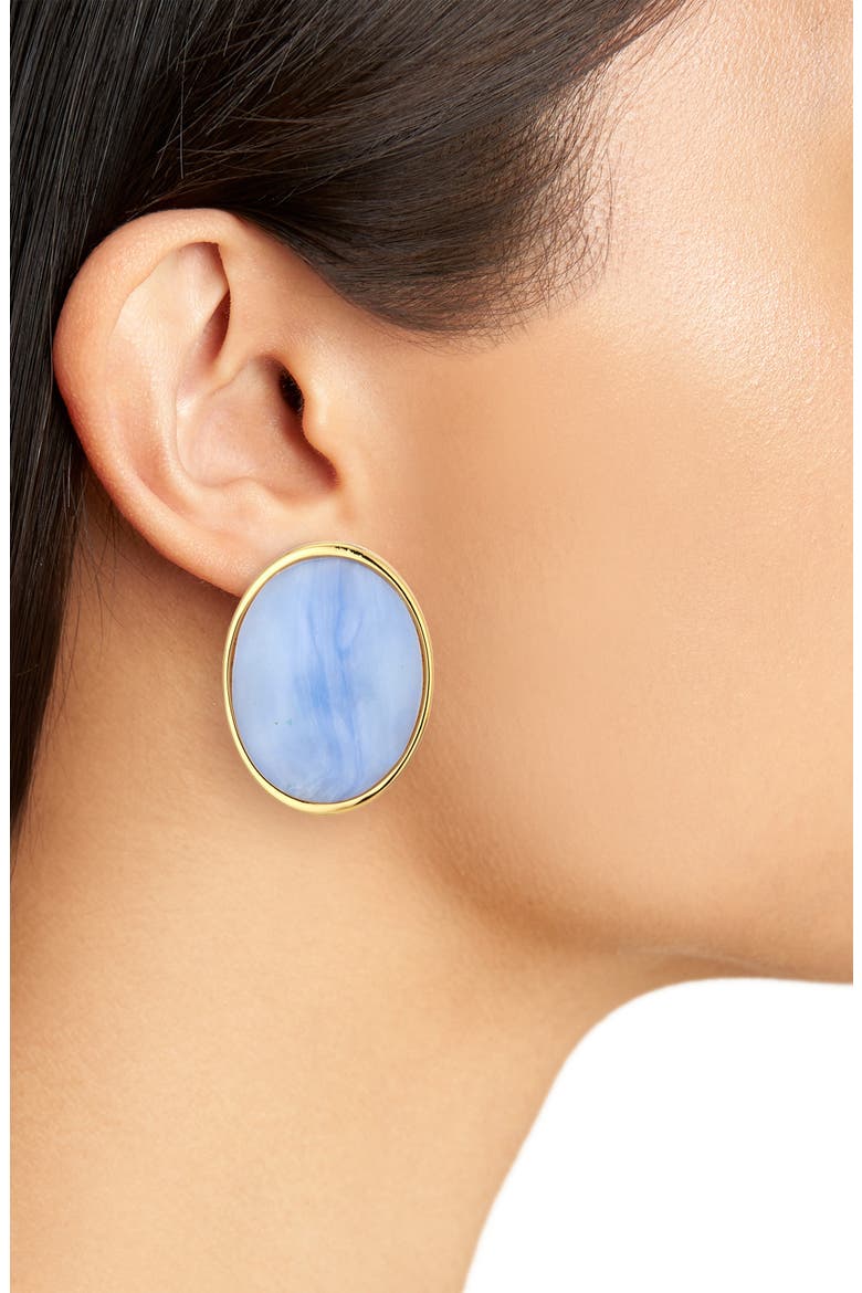Reflection Button Earrings, Alternate, color, BLUE LACE AGATE