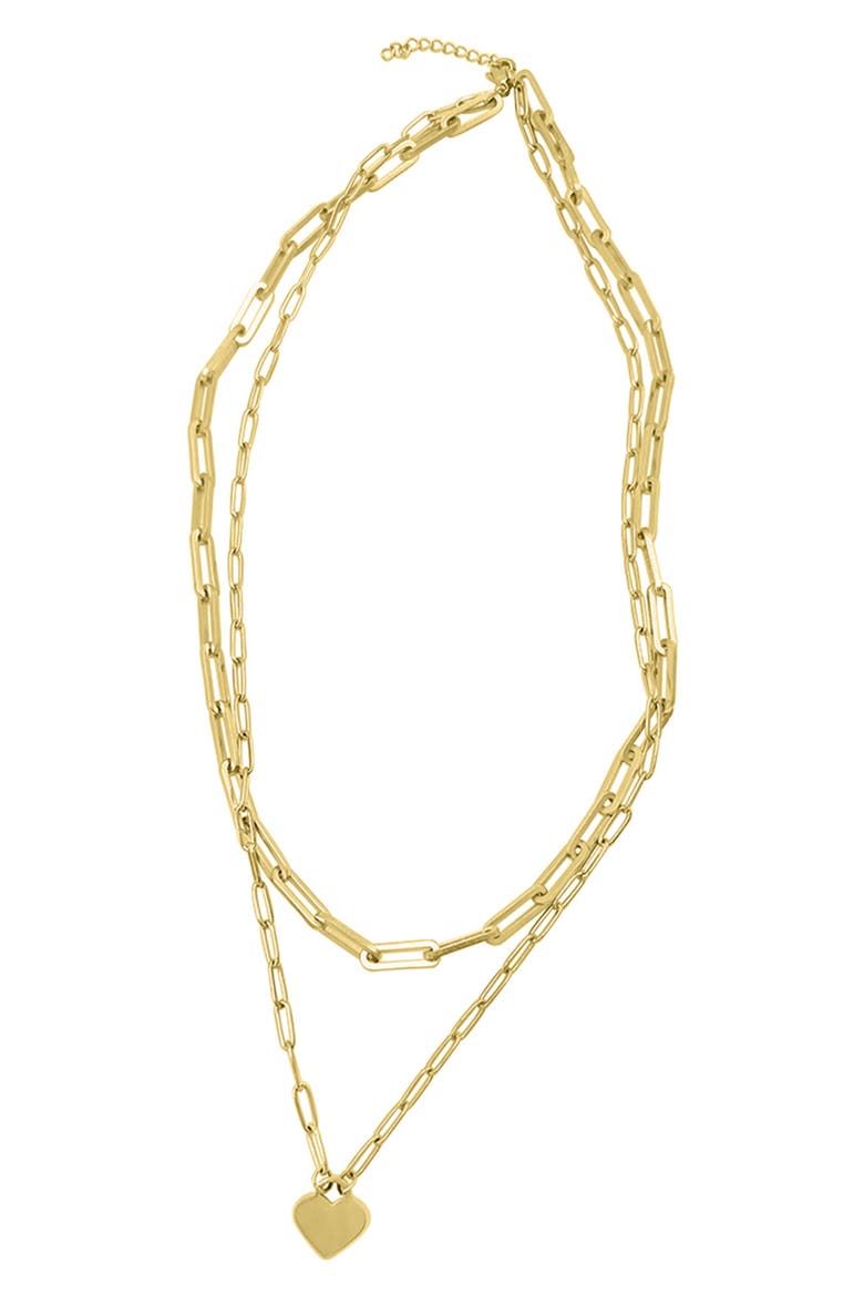 14K Gold Plated Water Resistant Stainess Steel Layered Paperclip Chain Heart Pendant Necklace, Alternate, color, YELLOW
