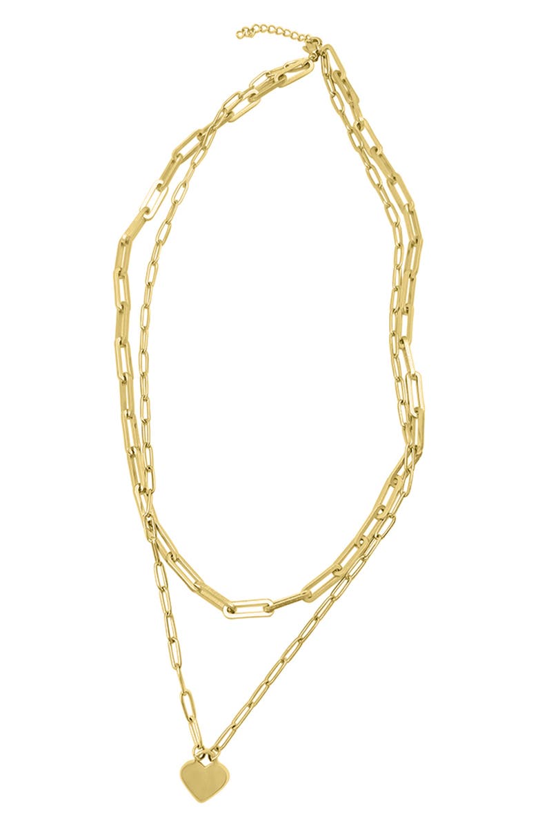Adornia 14K Gold Plated Water Resistant Stainess Steel Layered Paperclip Chain Heart Pendant Necklace, Alternate, color, Yellow