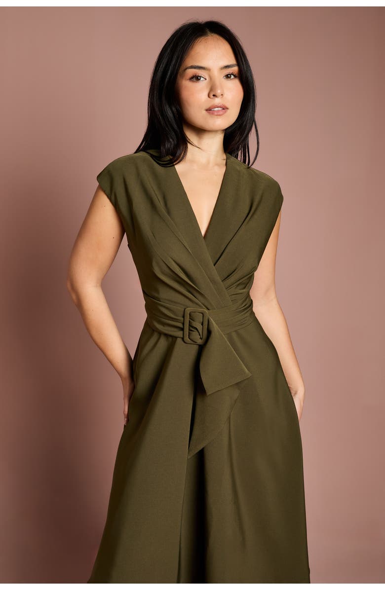 Coast Petite Belted Crepe Dress, Alternate, color, Olive