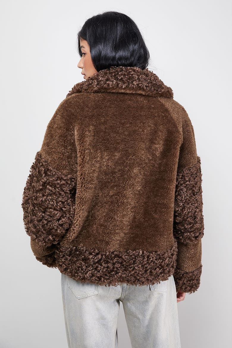 Faux Fur Mix Zip Through Jacket, Alternate, color, Chocolate