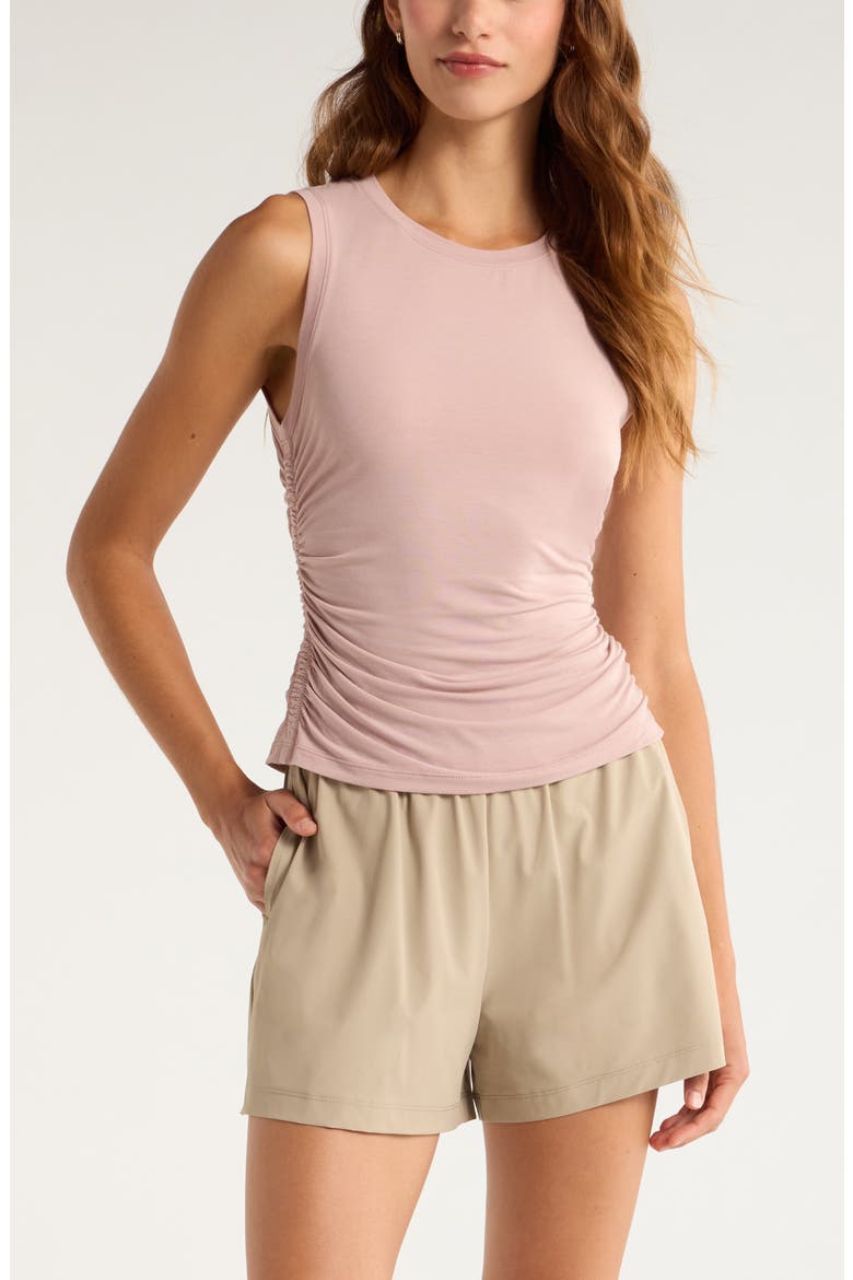 Breathe Ruched Tank, Main, color, PINK FAWN