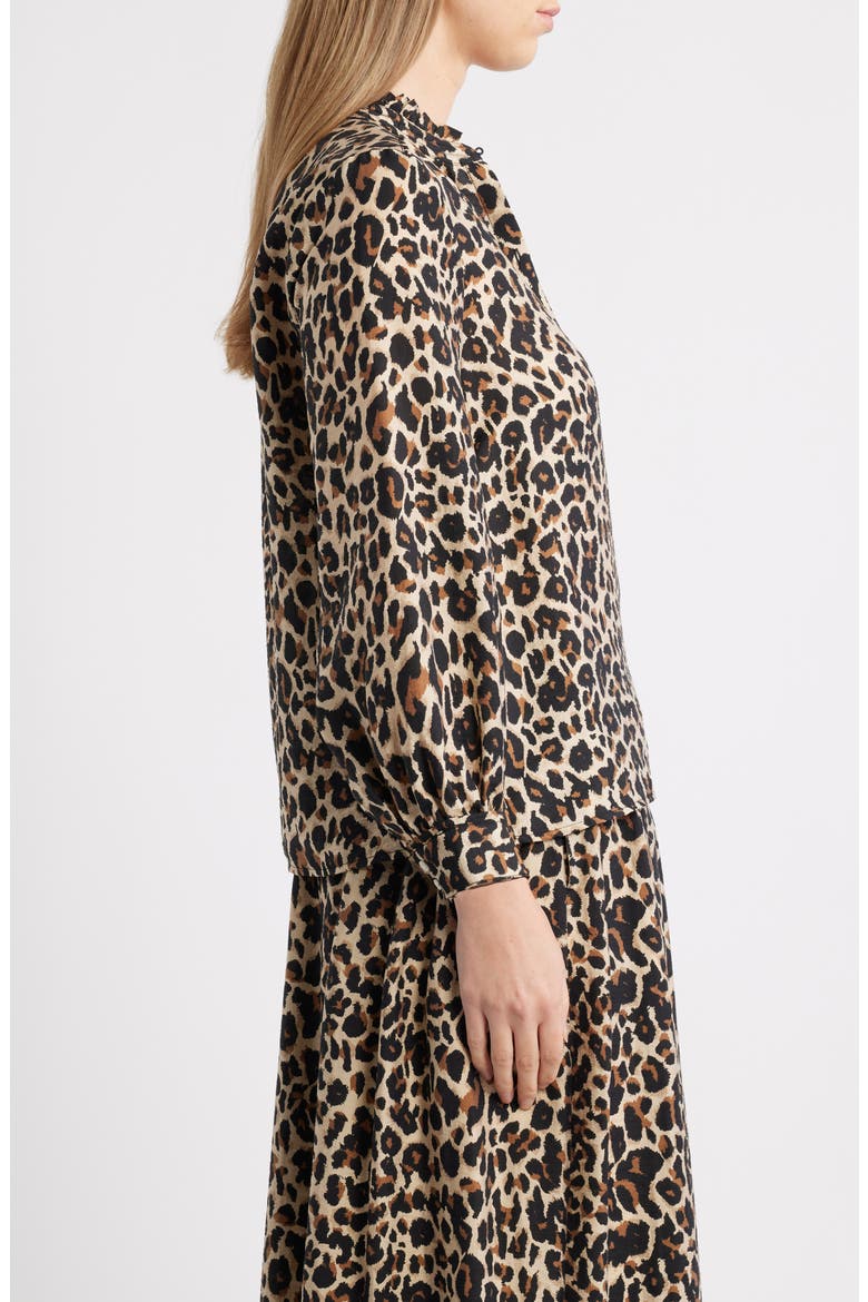 Ruffle Button-Up Shirt, Alternate, color, TAN- BLACK SARAH LEOPARD