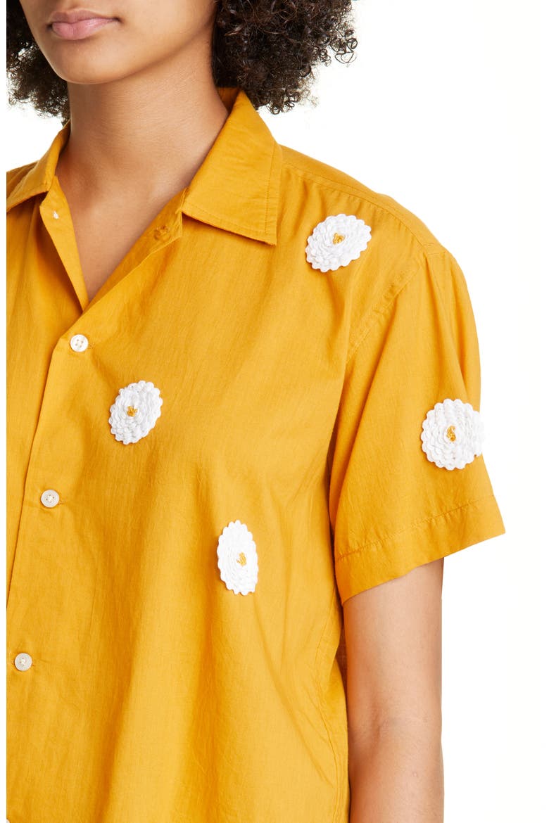 Daisy Rickrack Short Sleeve Cotton Button-Up Shirt, Alternate, color, MARIGOLD