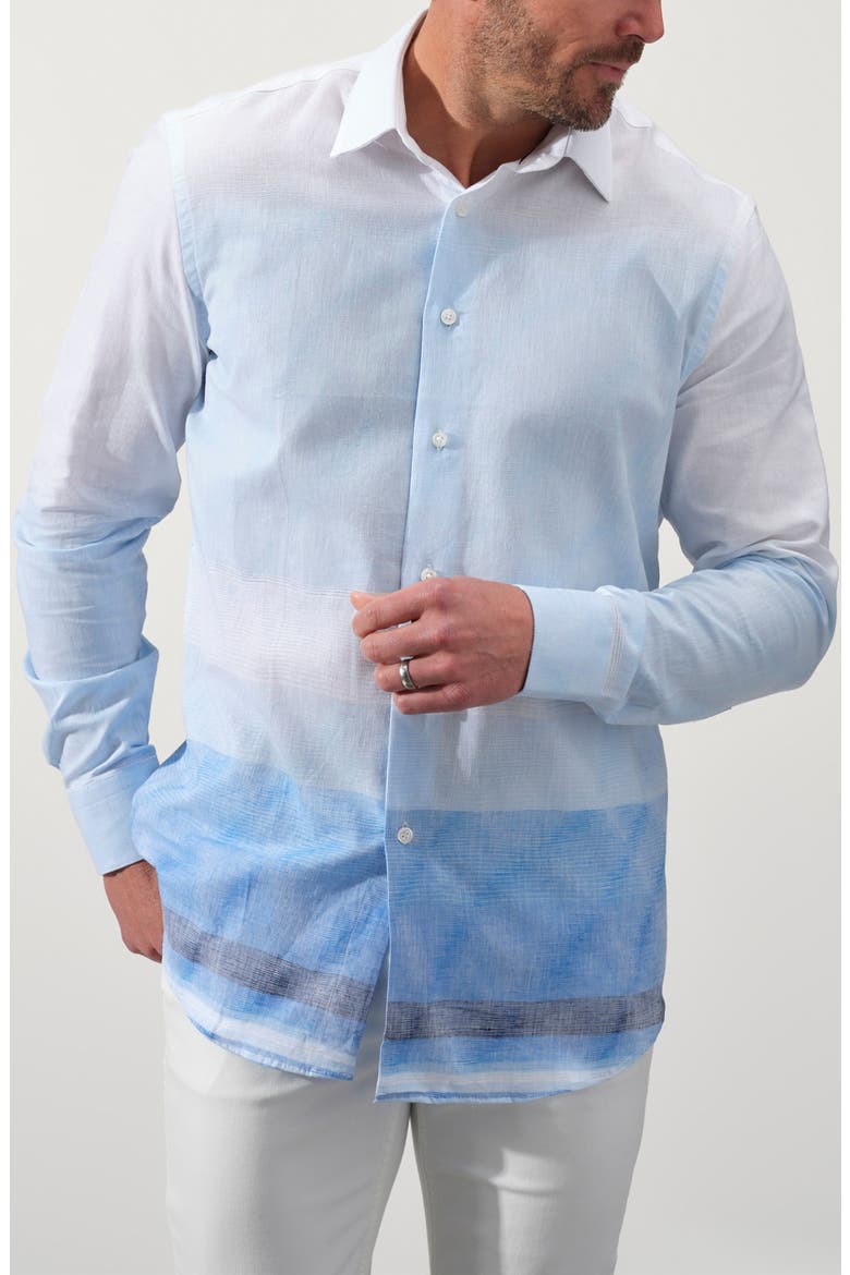 Linen & Cotton Blend Button-Up Shirt, Alternate, color, ROYAL