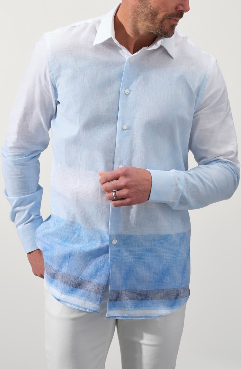 STUDIO GARNET LOS ANGELES Linen & Cotton Blend Button-Up Shirt, Alternate, color, Royal