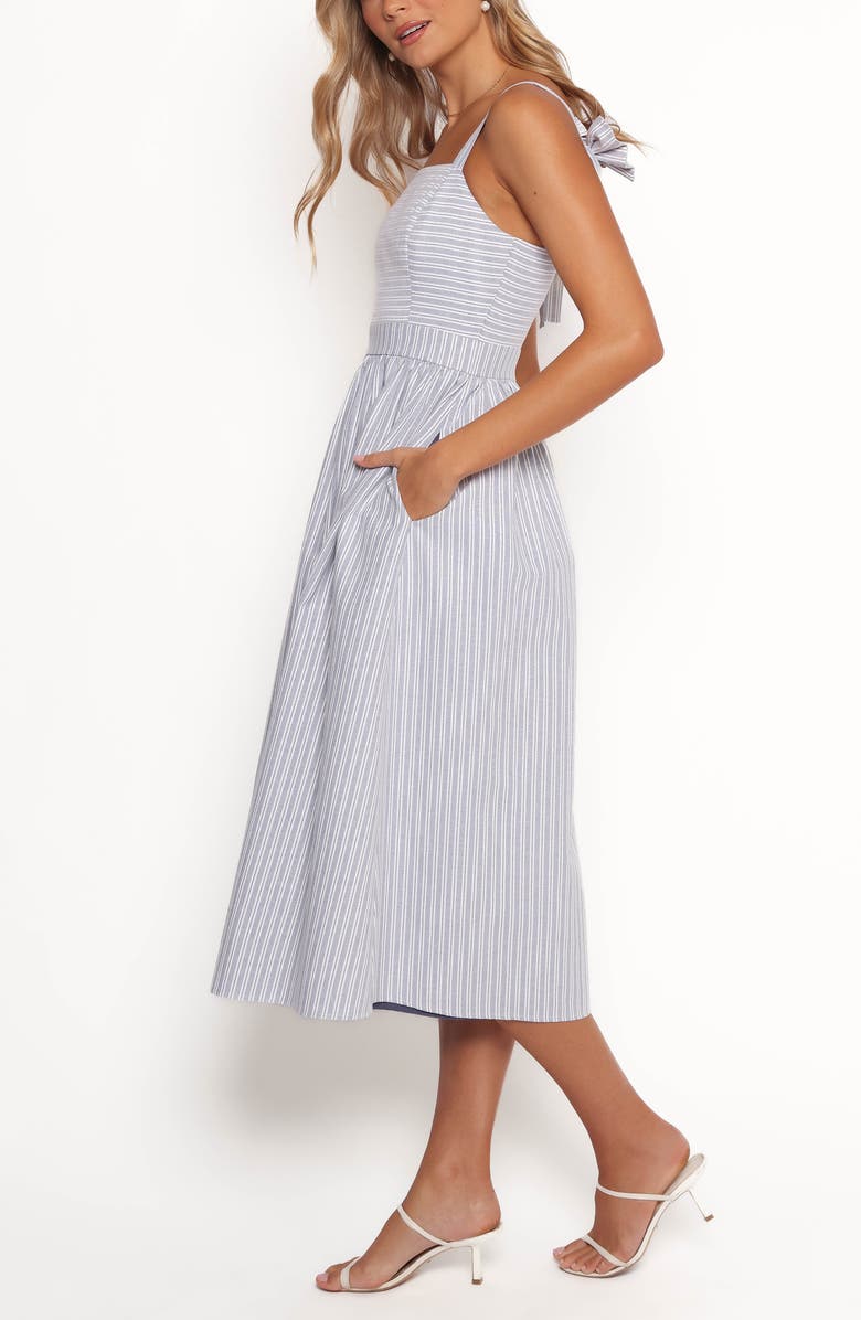 Petal & Pup Johanna Stripe A-Line Midi Dress, Alternate, color, Grey/ White