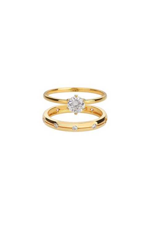18k Gold Plated Sterling Silver Everyday Shine Ring Set Holiday Gift Guide