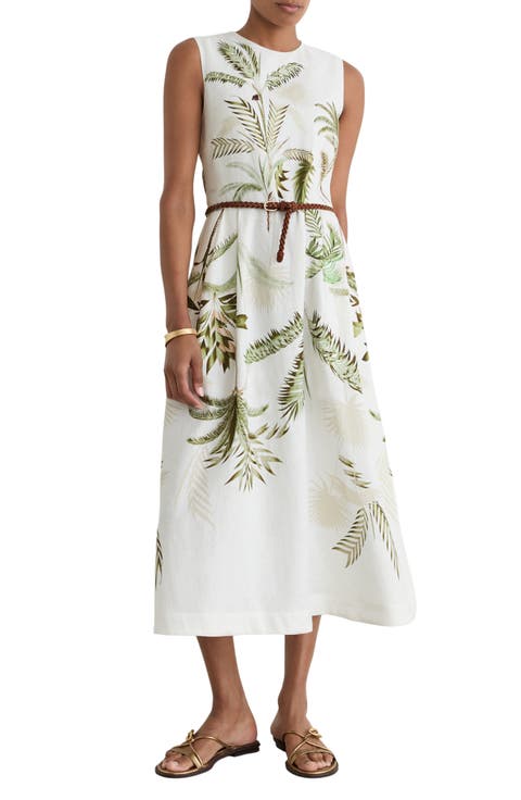 Palma Palm Print Linen Midi Dress