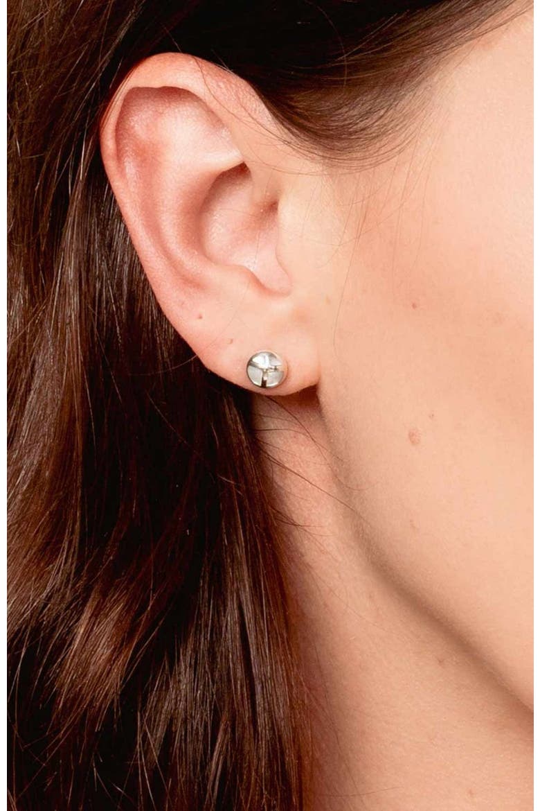 Mother Of Pearl Cross Dome Stud Earrings, Alternate, color, Sterling Silver