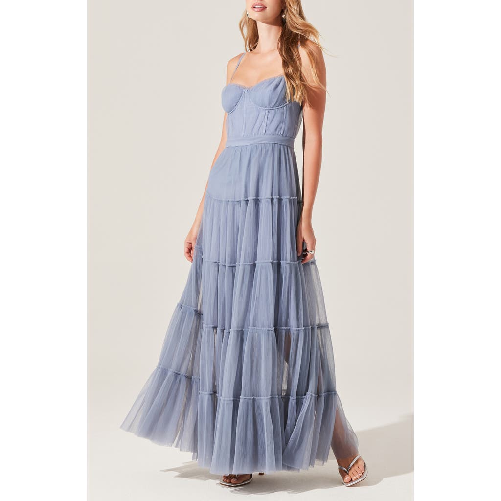 Astr The Label Mireya Structured Tiered Dress In Blue