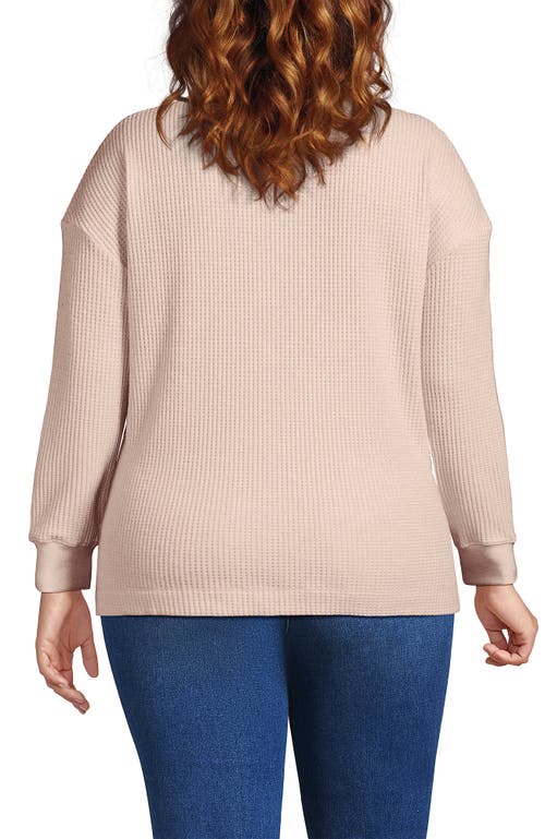 Lands' End Plus Size Long Sleeve Waffle Shawl Collar Henley In Neutral