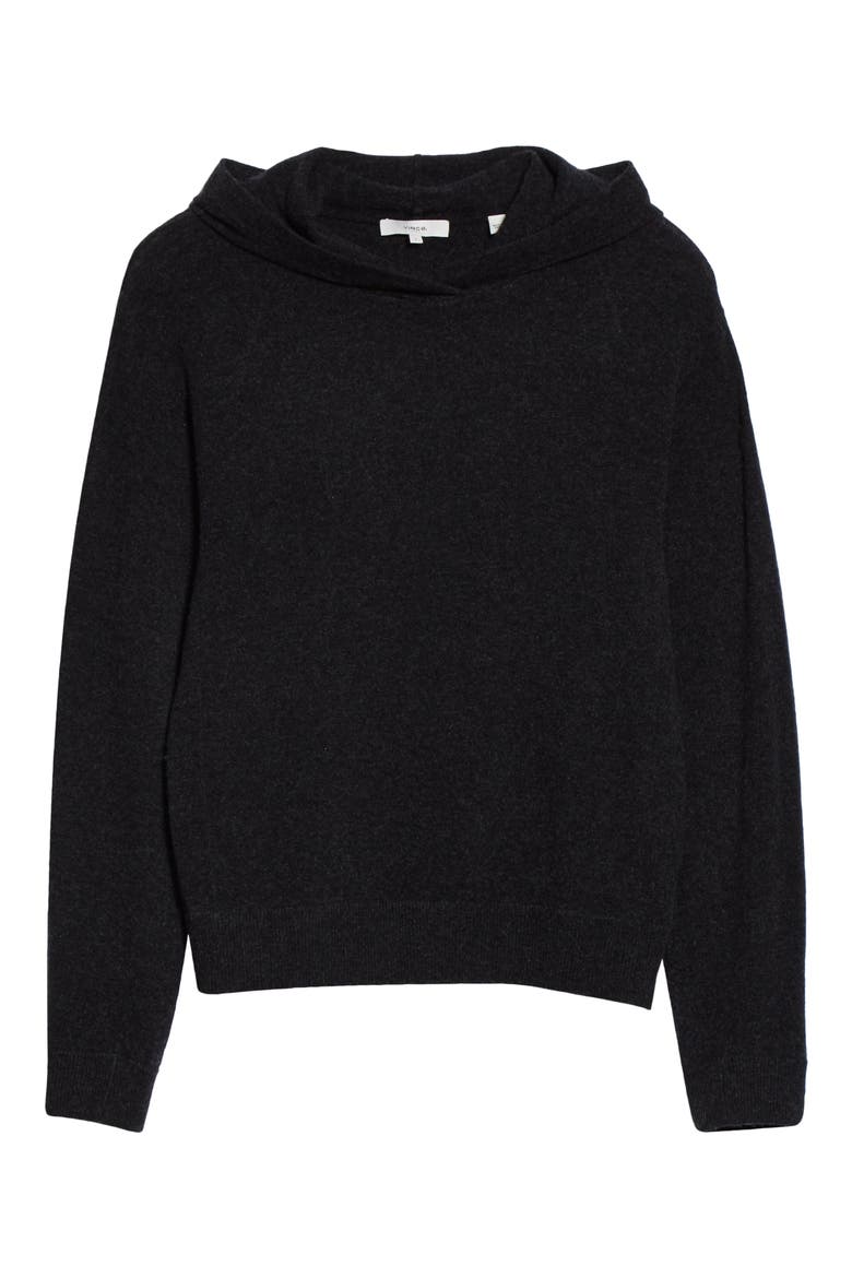 Overlap Wool & Cashmere Hooded Sweater, Alternate, color, H CHARCOAL