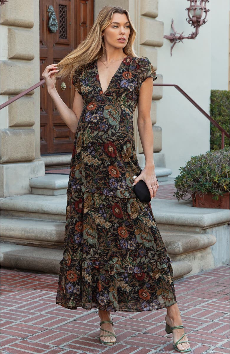 PinkBlush Floral Deep V-Neck Tiered Maxi Dress, Alternate, color,