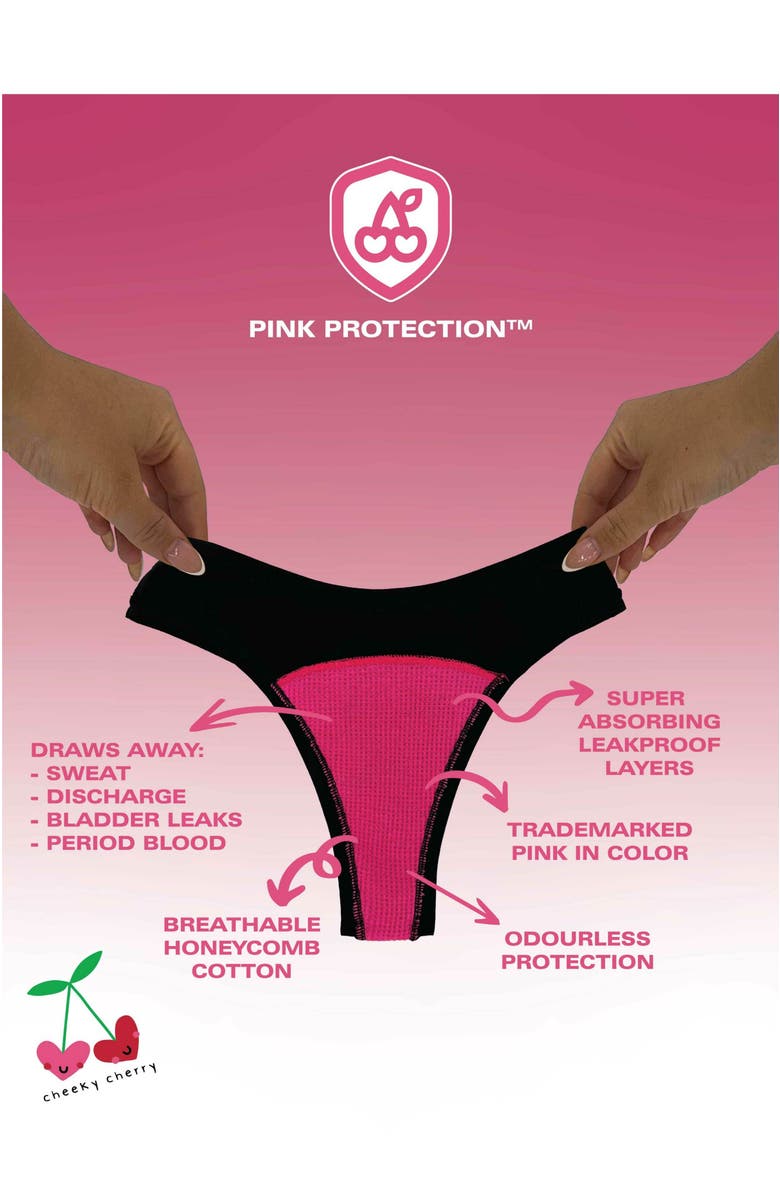 Cheeky Cherry Leakproof Everyday Liner Ultra Smooth Dipped Thong, Alternate, color, Onyx