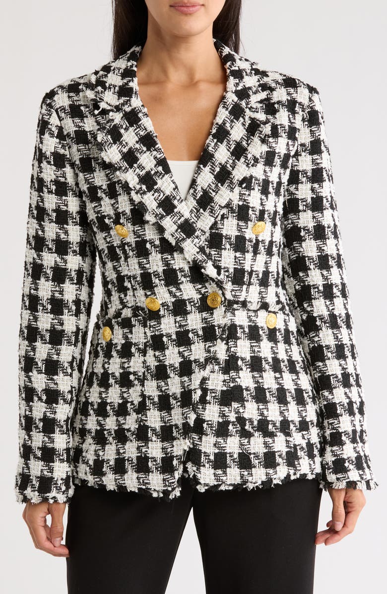 Ellen Tracy Houndstooth Double Breasted Tweed Blazer, Main, color, 
