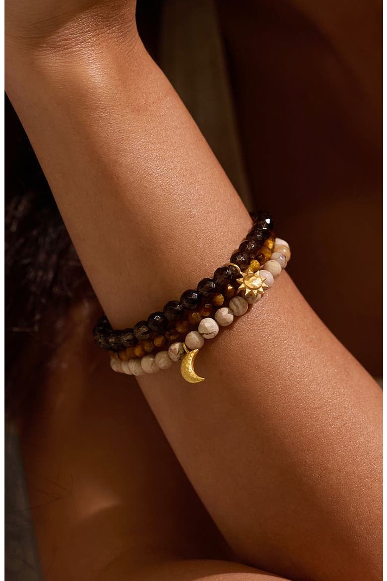 Manifest Balance Gemstone Bracelet Set, Alternate, color, Brown