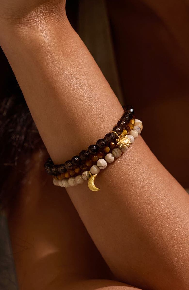 Satya Jewelry Manifest Balance Gemstone Bracelet Set, Alternate, color, Brown