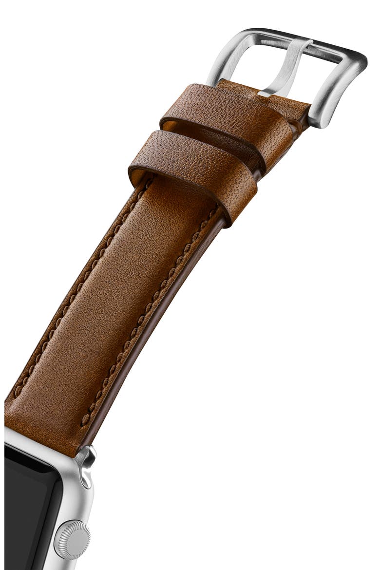 Rail Road Leather 17mm Apple Watch® Watchband, Alternate, color, DARK NUT BROWN/ SILVER