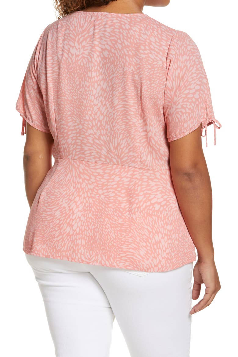Print Tie Sleeve Blouse, Alternate, color, COOL MELON