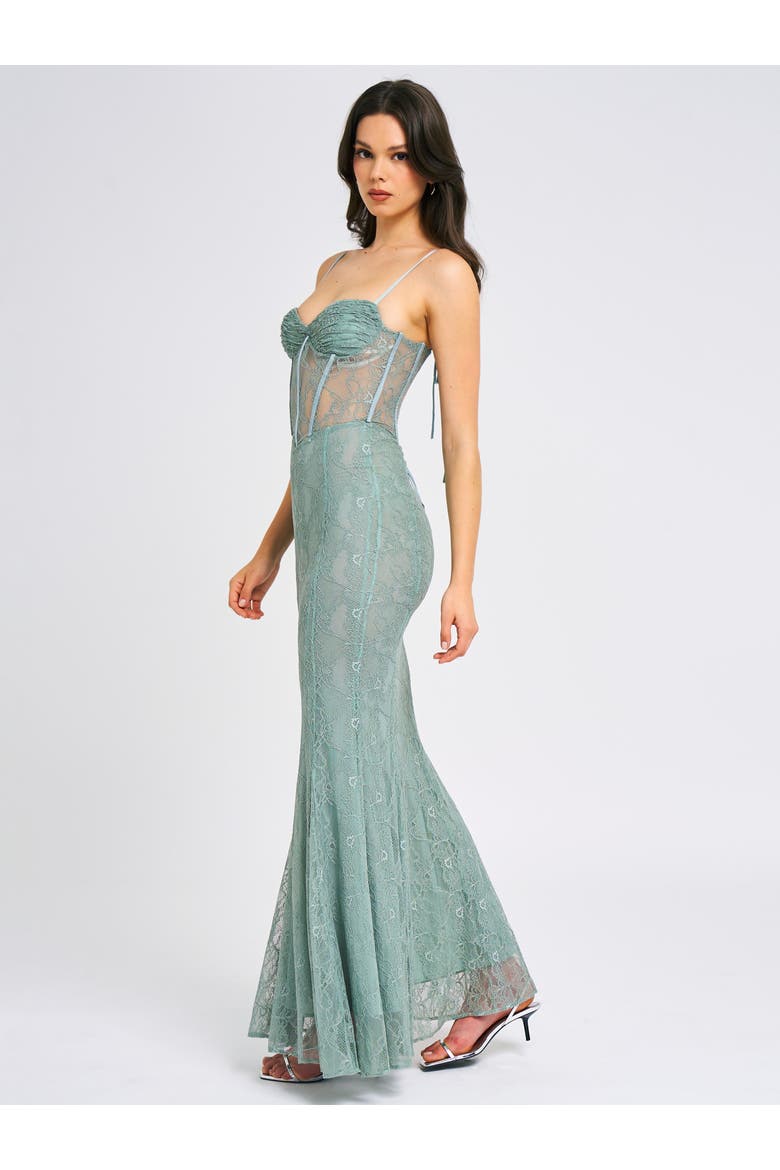 Janelle Sweetheart Mermaid Lace Maxi Dress, Alternate, color, sage green