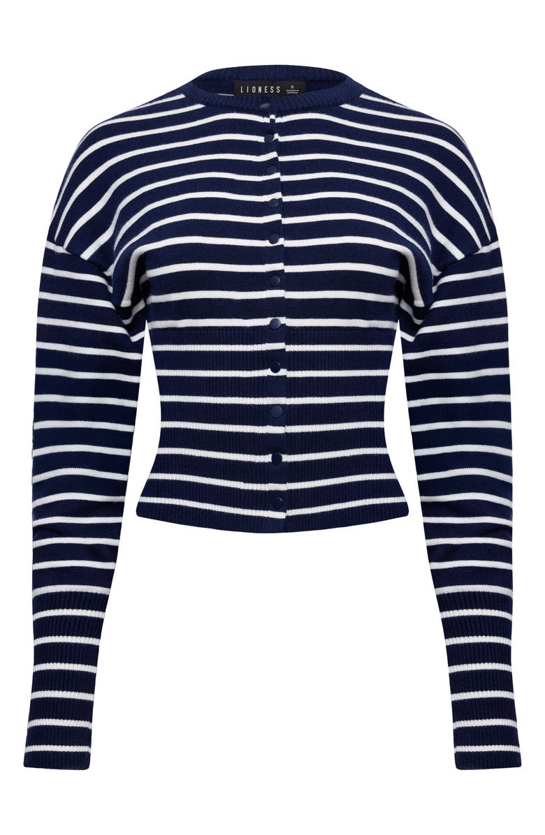 LIONESS Head in the Clouds Stripe Cardigan, Alternate, color, Navy Stripe