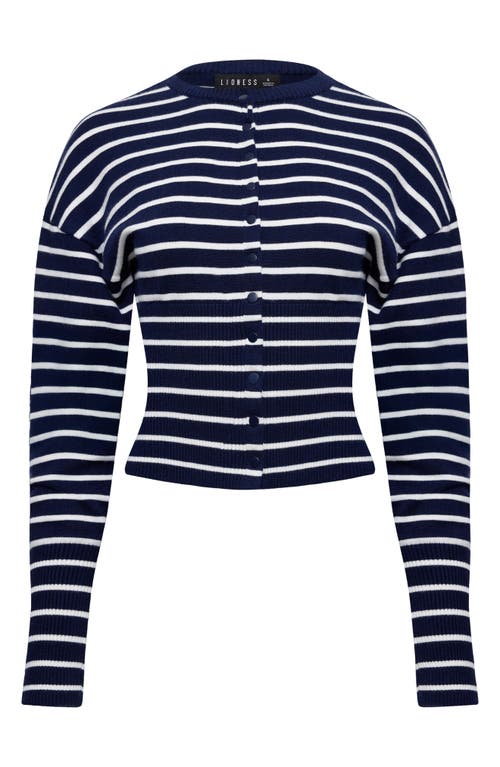 Lioness Head In The Clouds Cardigan Navy Stripe In Black