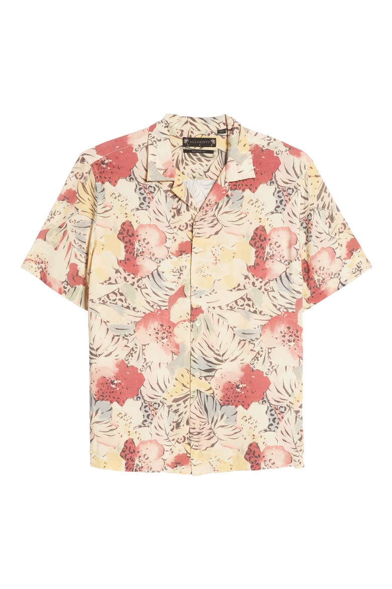 Wailea Floral Short Sleeve Button-Up Camp Shirt, Alternate, color, ECRU