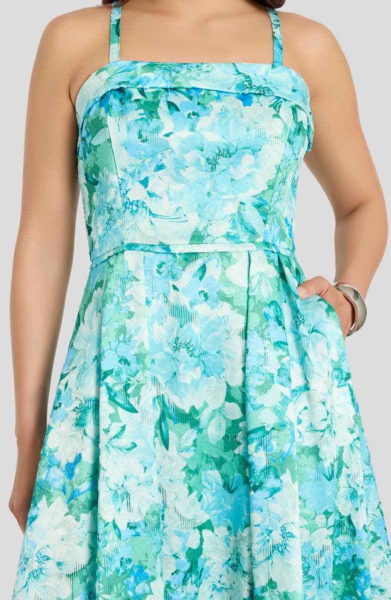 Tahari ASL Floral Print Sleeveless Maxi Dress, Alternate, color, Blue Green