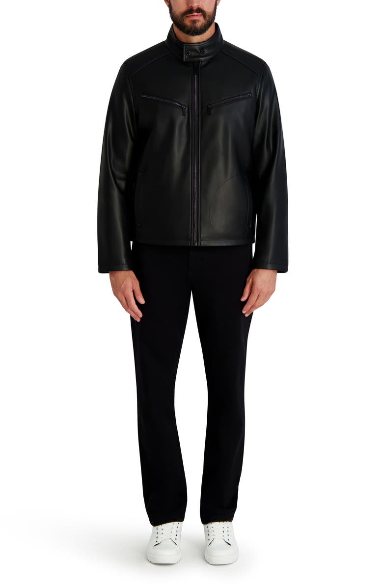 KARL LAGERFELD PARIS Faux Leather Racer Jacket, Alternate, color, Black