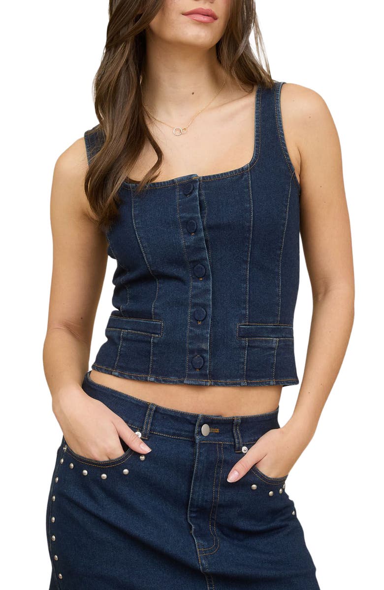 Blu Pepper Front Button Crop Denim Tank, Main, color,