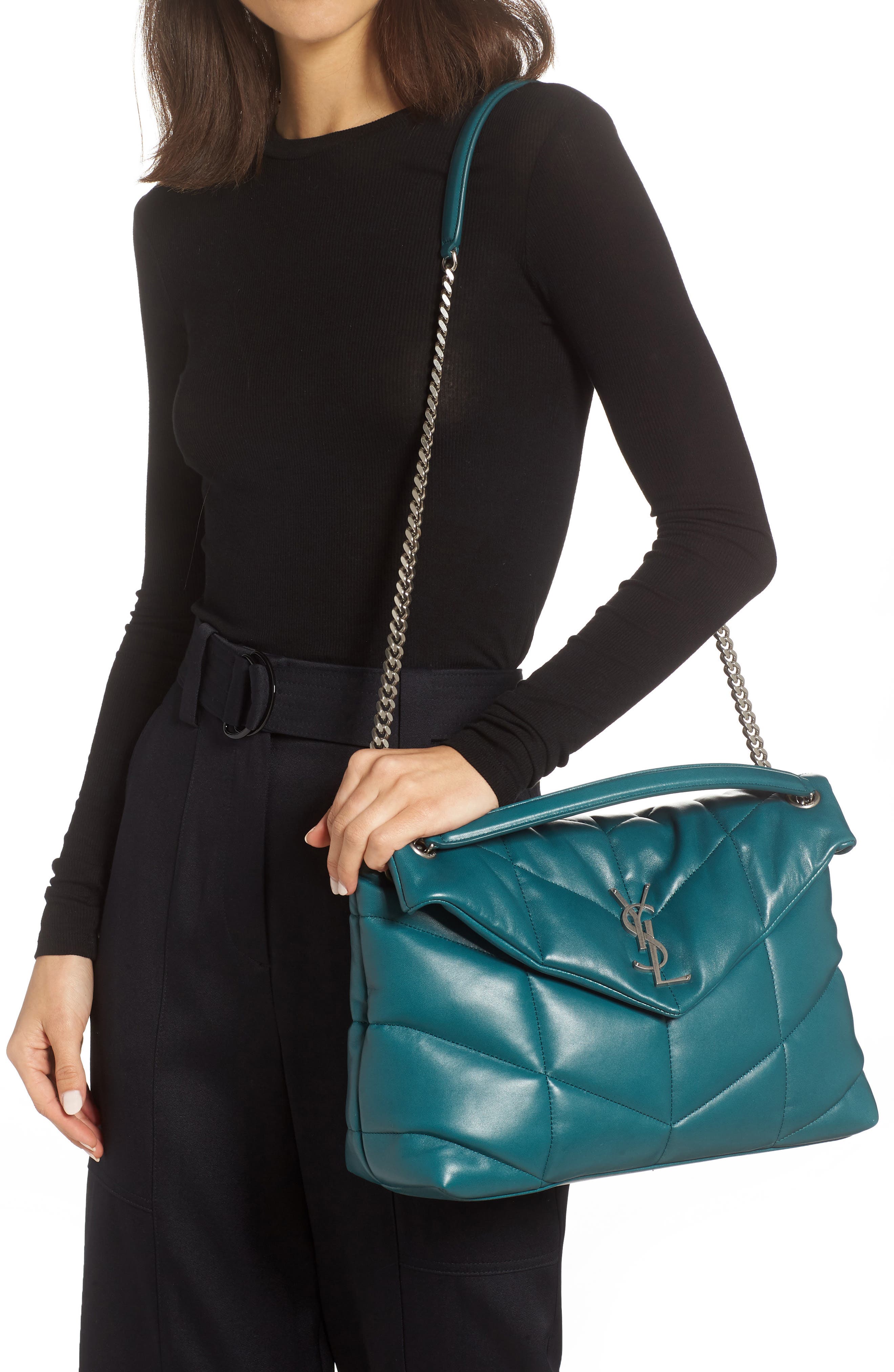 Saint Laurent Medium Loulou Puffer Matelassé Leather Shoulder Bag, Alternate, color, 