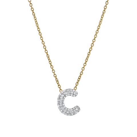 Small Bubble Initial Letter 14K Yellow Gold Diamond Pendant Necklace