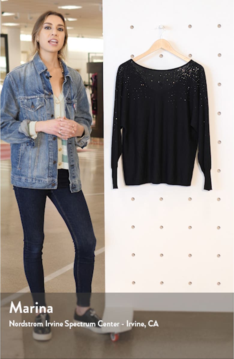 Crystal Embellished V-Back Cotton Blend Sweater, sales video thumbnail