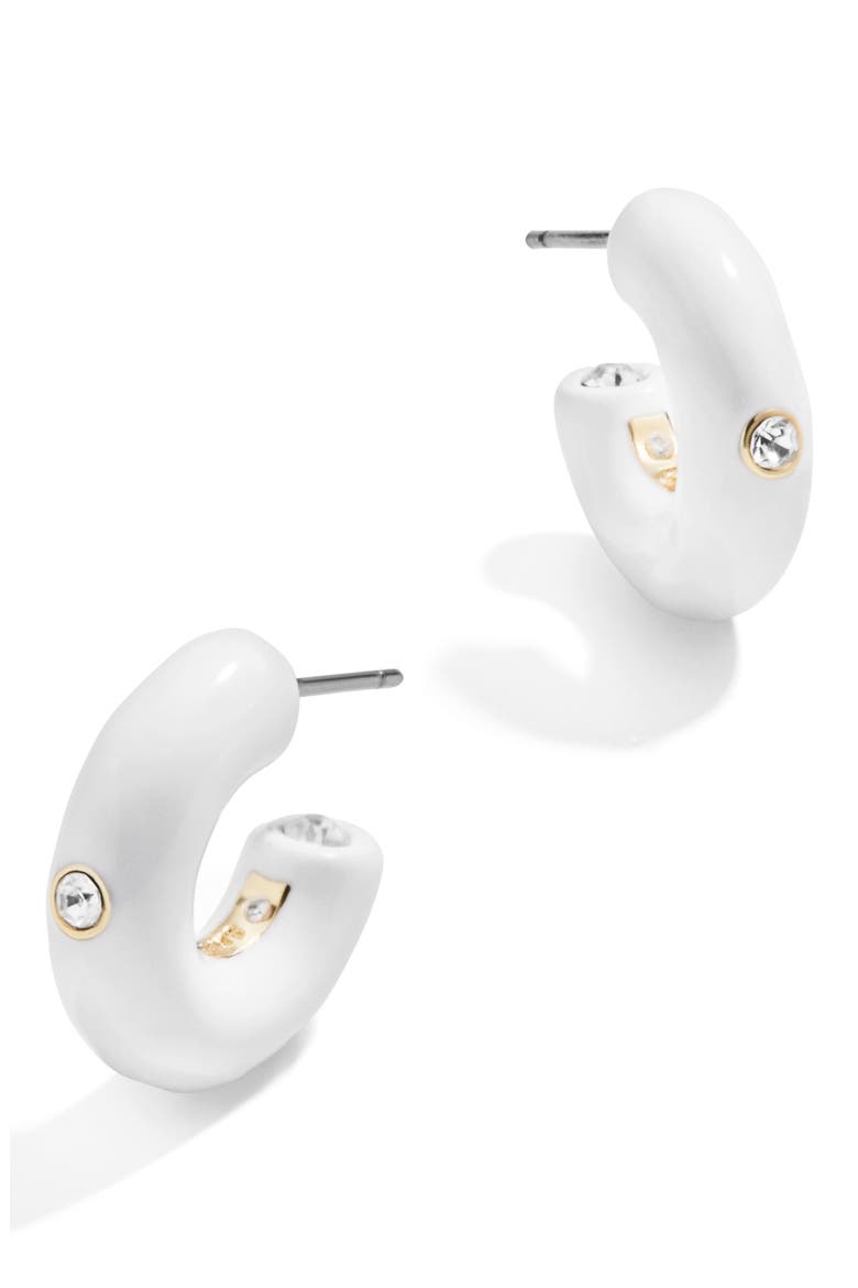 Isa Huggie Hoop Earrings, Main, color, WHITE
