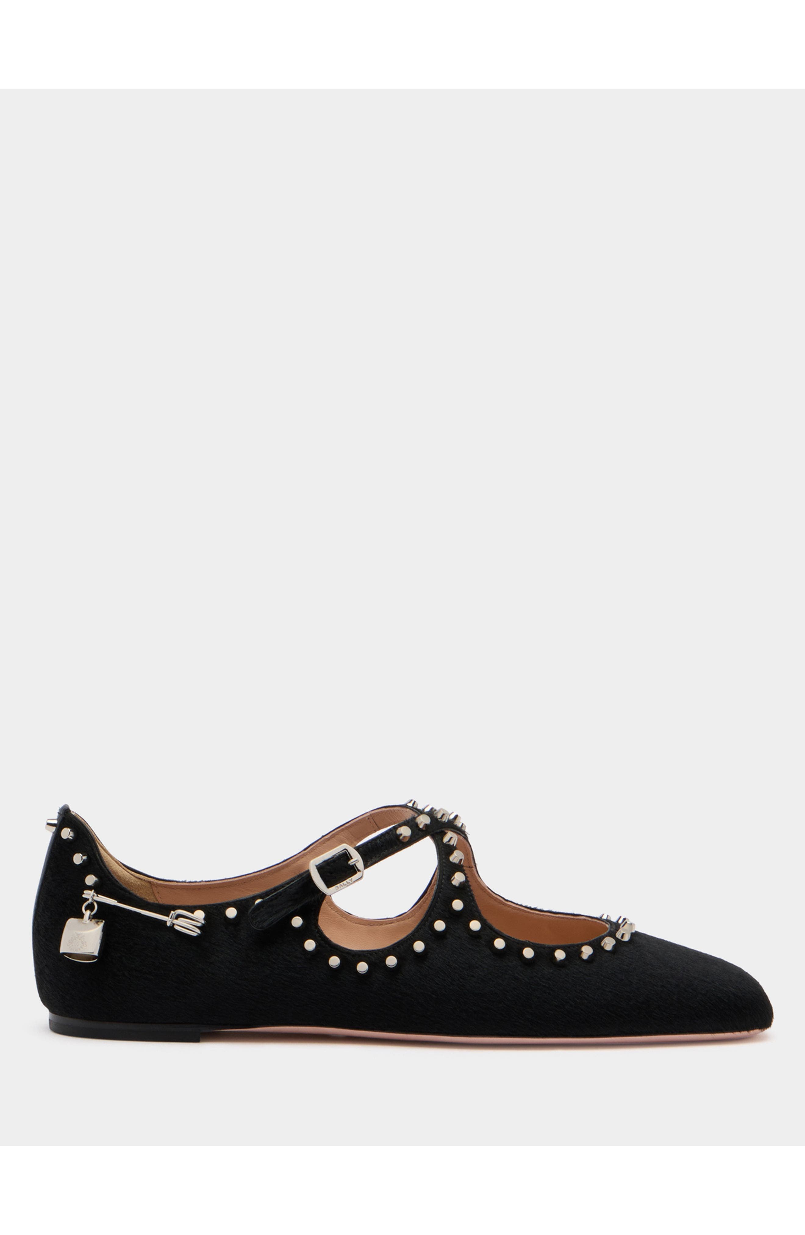 Bally rina Flat in Pony Hair With Studs, Main, color, Black