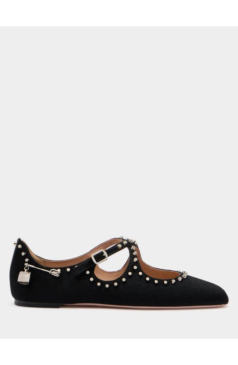 rina Flat in Pony Hair With Studs