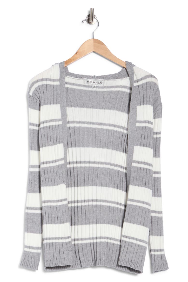 Striped Open Front Cardigan, Alternate, color, LIGHT GREY HEATHER COMBO