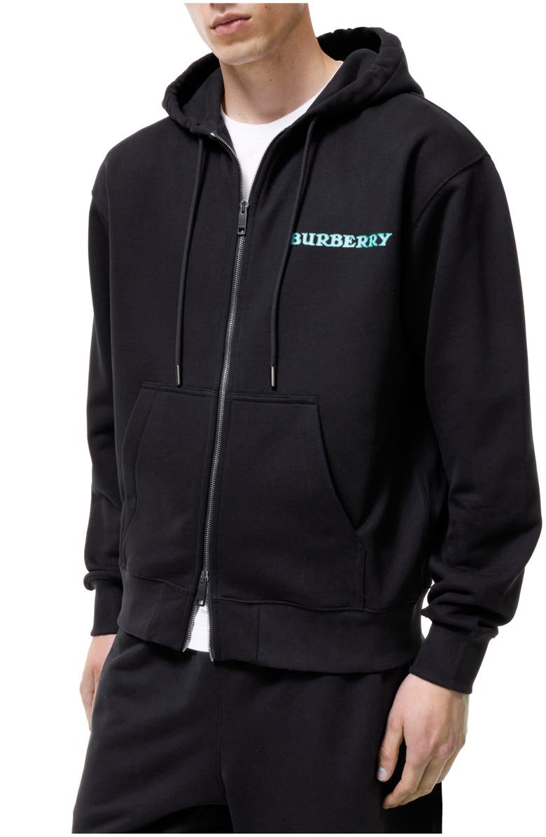 Burberry Heritage Logo Cotton Zip Hoodie, Main, color, Black