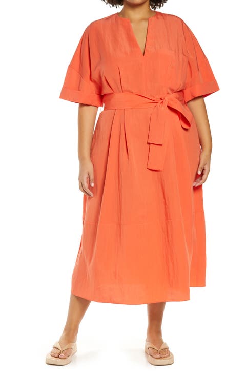 Cuff Sleeve Belted Midi Dress
