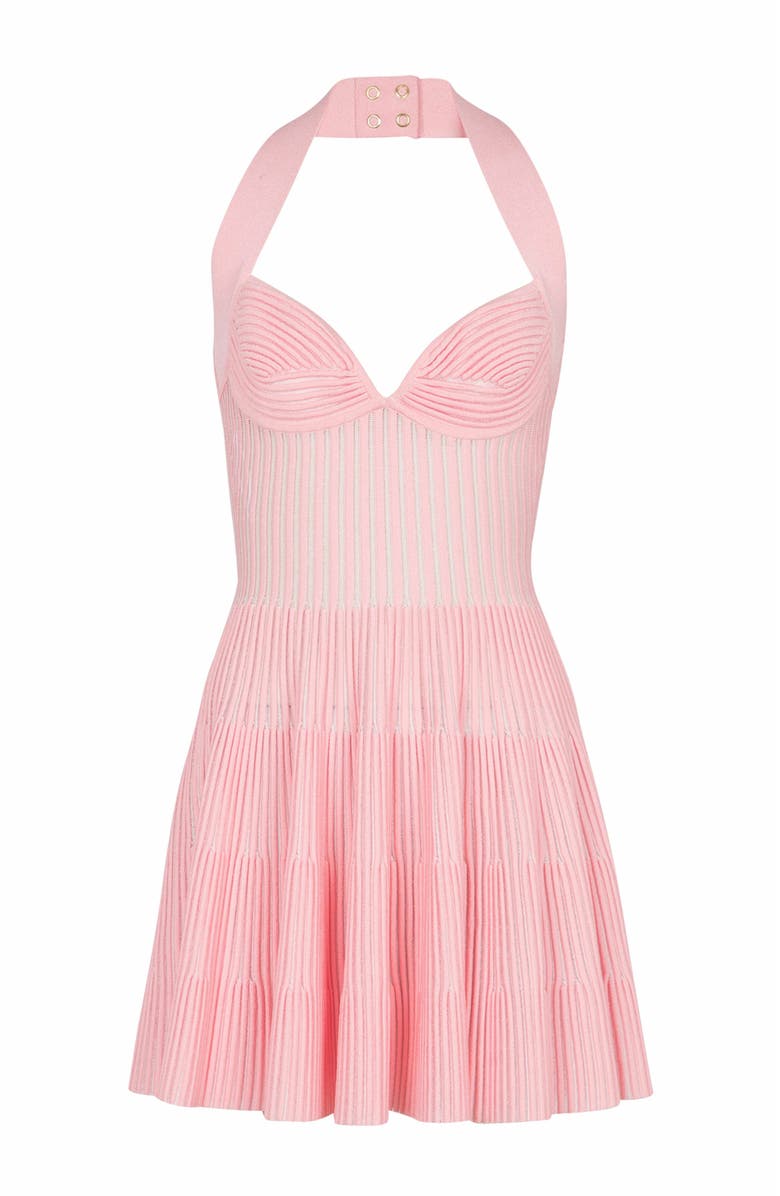 Balmain Textured Knit Halterneck A-Line Dress, Alternate, color, Pink