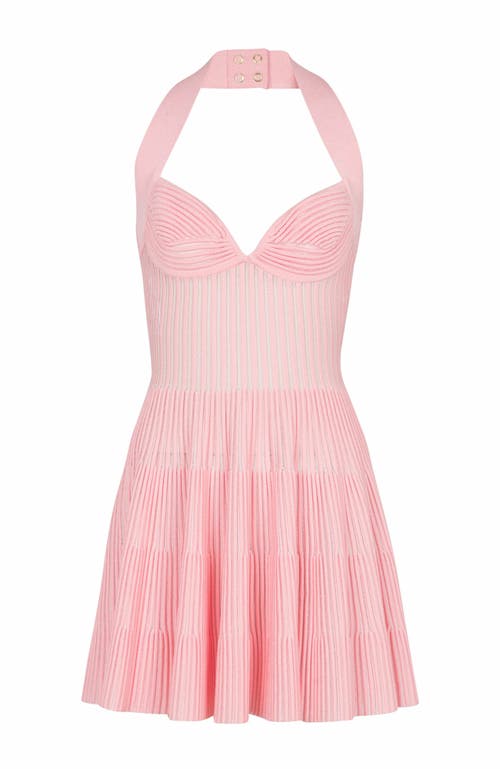 Balmain Textured Knit Halterneck A-line Dress In Pink